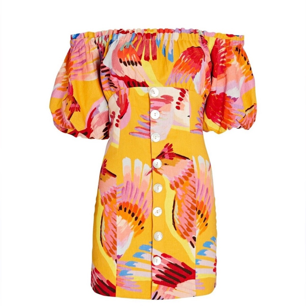 Farm Rio Neon Macaws Off the Shoulder Tropical Mini Dress 🦜 - Picture 6 of 8
